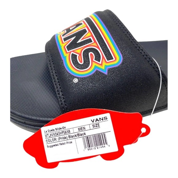 VANS La Costa Mens Size 11 Slide Pride Logo Black Synthetic Nubuck Sandals New - Picture 5 of 9